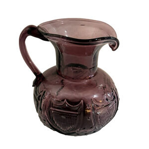 Vintage 1950s Clevenger Brothers Amethyst Glass Star & Shield Pitcher 5.5” T